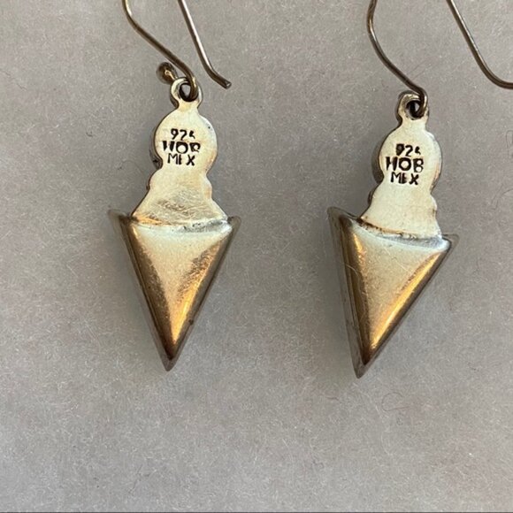 HOB EARRINGS STERLING SILVER 925 TURQUOISE WIRE DROP - Picture 6 of 7